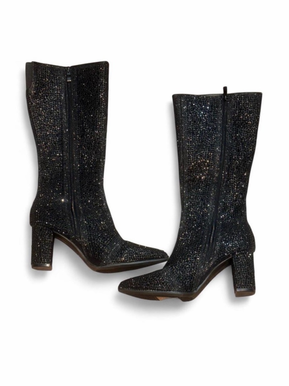 Forever 21 Black Rhinestone Ankle Boots Size 8.5 NWOT Sparkly Block Heel - Picture 3 of 6